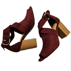 Burgundy Apt. 9 Women's Wine Color Zipper Chunky Open Toe Heels